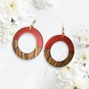 Stunning Handmade Wood and Resin Earrings in a Beautiful Burnt Orange Color